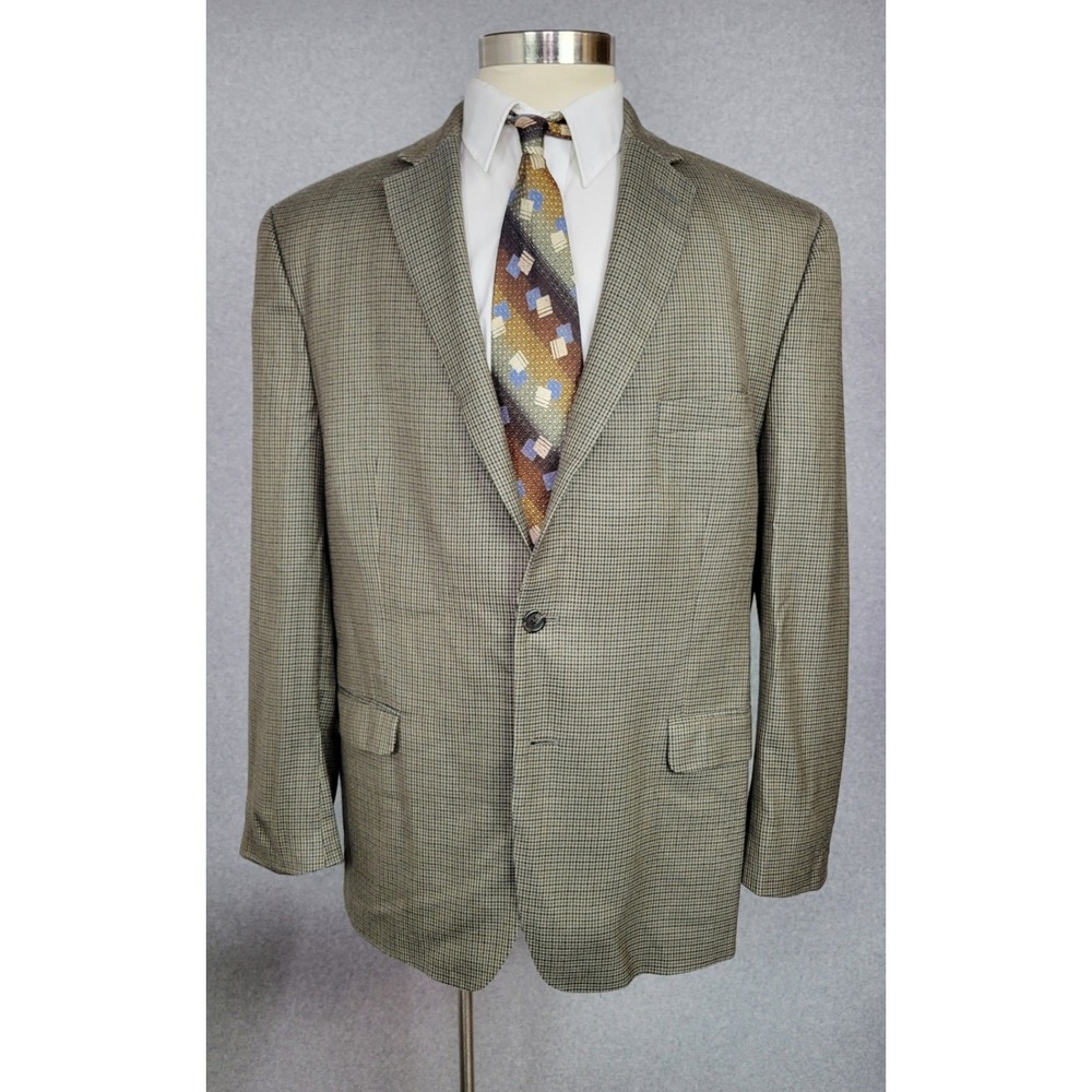 Lauren Ralph Lauren Mens 48R Silk‎ Wool Houndstooth Blazer Brown Tan Sport Coat